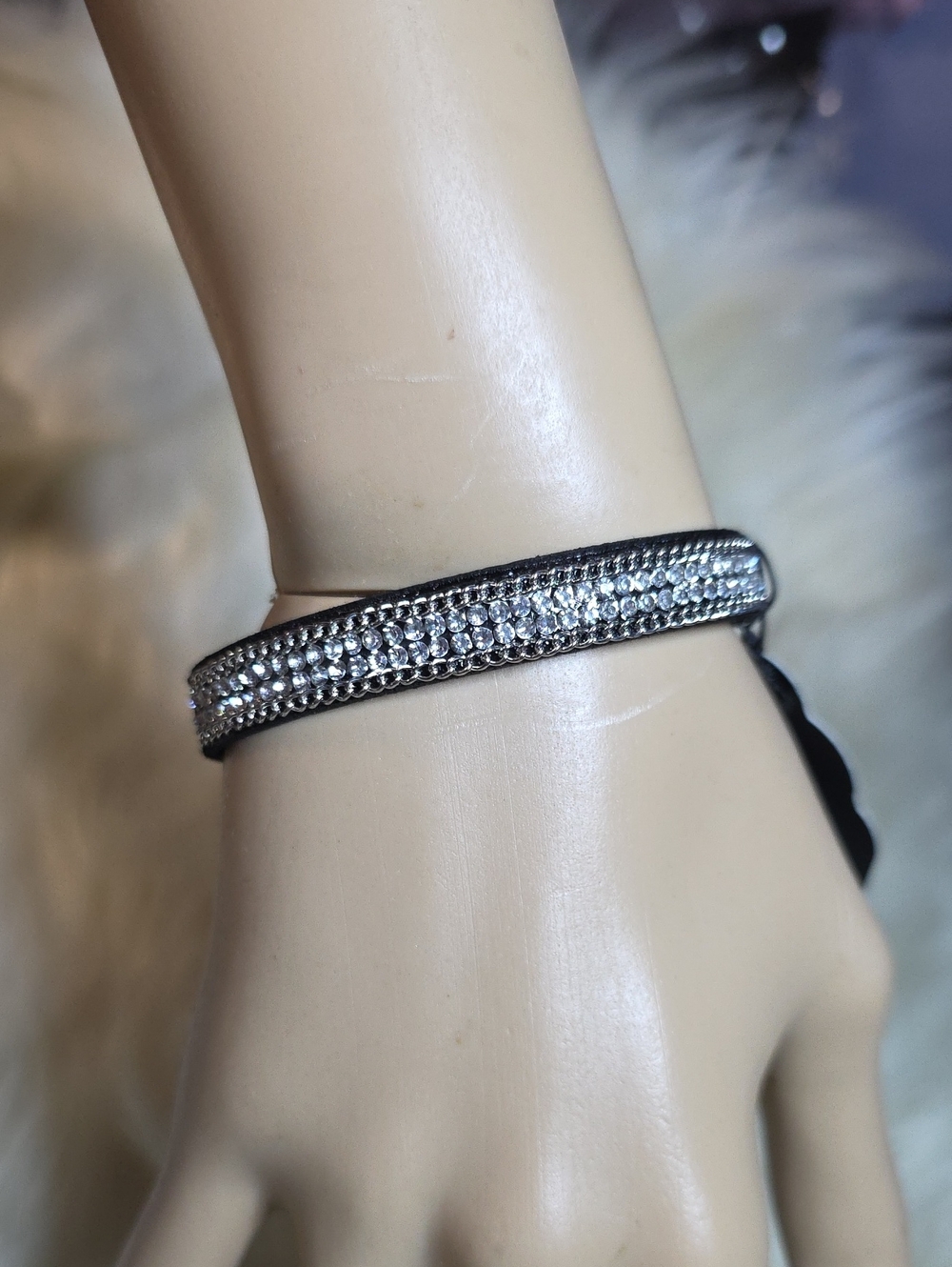 paparazzi Black Bracelet with Silver Crystal Pavé